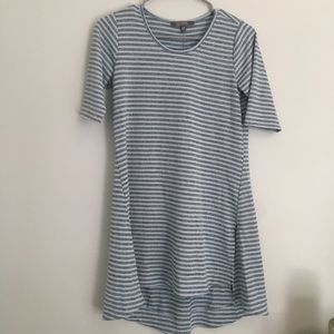 Lisa Rinna blue striped midi dress.